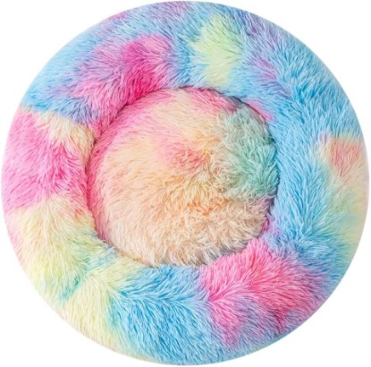 Picture of Donut Cat Bed for Indoor Cats,20" Rainbow Calming & Orthopedic Pet Bed - Plush Round Dog Bed with Non-Slip Bottom, Machine Washable for Cats, Small Dogs & Pets Up to 18lbs