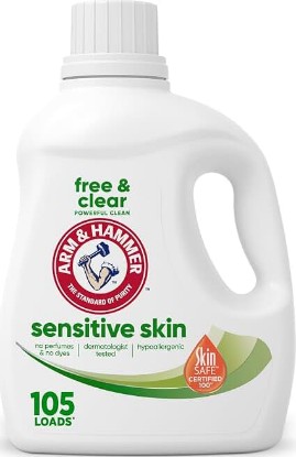 Picture of ARM & HAMMER Sensitive Skin Free & Clear Liquid Laundry Detergent | Hypoallergenic, Dye Free, Dermatologist Tested, 105 Loads, 105 fl oz