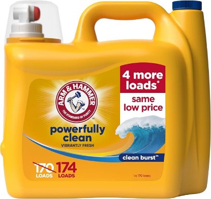 Picture of ARM & HAMMER Liquid Laundry Detergent, Clean Burst Scent, 174 Fl Oz | Concentrated Formula, Powerful Clean, Clean Burst Scent, With 4 More Loads, 174 Fl Oz, 174 Loads
