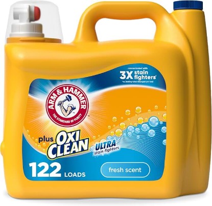 Picture of ARM & HAMMER Plus OxiClean Ultra Stain Fighters Liquid Laundry Detergent | Stain Remover for Clothes, Fresh Scent, 122 Loads, 158.6 Fl Oz