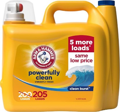 Picture of ARM & HAMMER Liquid Laundry Detergent | Concentrated Formula, Powerful Clean, Clean Burst Scent, With 5 More Loads, 205 Fl Oz, 205 Loads