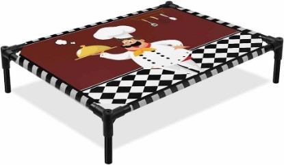 Picture of Kitchen Chef Elevated Dog Bed, Black and White P Vintage Laid Knife and Fork Outdoor Raised Pet Bed for Dogs Cats, Portable Breathable Cooling Waterproof Pet Cot 28x22 Inch