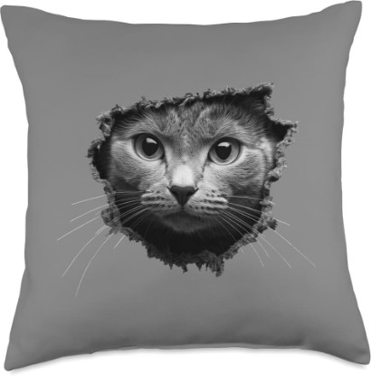 Picture of Cat Breed Series: Gray Scale Cat busting out thru fabric. Throw Pillow