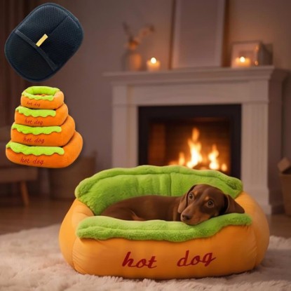 Picture of Hot Dog Bun Dog Bed for Dachshund & Small Dogs, Plush Pet Bed，Small | Removable Washable Cover, Non-Slip Bottom, Micro Suede & Corduroy, Washer & Dryer Friendly, for Puppies & Cats
