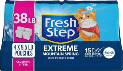 Picture of Fresh Step Extreme Clumping Litter With Febreze Freshness, Mountain Spring Scent Clumping Cat Litter With Guaranteed Odor Control, 38 lbs. (4 x 9.5 lb. Pouch)