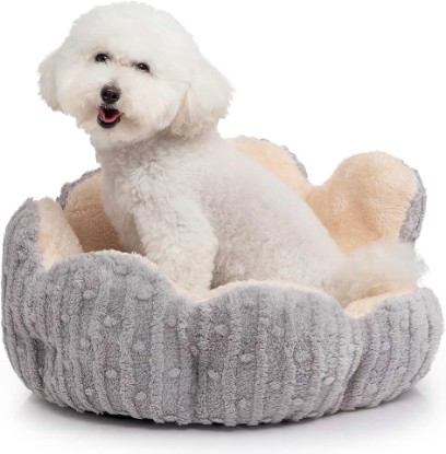 Picture of Hollypet Cozy Cat Beds for Indoor Cats - Cute Cactus Pet Bed, Fluffy Puppy Bed, Non-Slip Extra Small Dog Bed, Gray Global Recycled Standard
