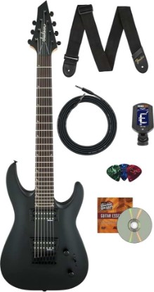 Picture of Jackson JS Series Dinky Arch Top JS22-7 DKA HT 7-String Electric Guitar - Satin Black Bundle with Cable, Tuner, Strap, Picks, and Austin Bazaar Instructional DVD