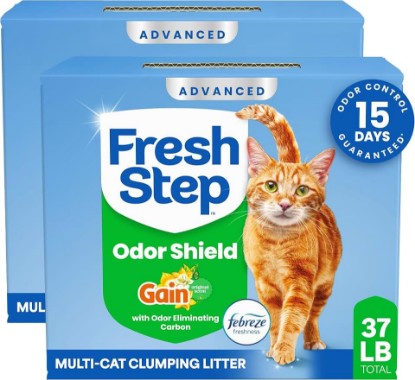 Picture of Fresh Step Advanced Odor Shield Clumping Cat Litter with Gain, 18.5 lb, 2Pk | Odor Shield with Ammonia Block Technology, Low Dust, Multi Cat, Compatible with Most Automatic Litter Boxes