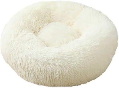 Picture of Fluffy Dog & Cat Bed Plush Donut Round Pet Bed,Beige,20x20inch