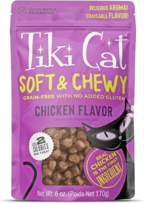 Picture of Tiki Cat Soft & Chewy Cat Treats, Chicken Flavor, 6 oz. Pouch | Grain-Free and No Added Gluten, Real Chicken As First Ingredient, Nutritious Low-calorie Snack for All Life Stages
