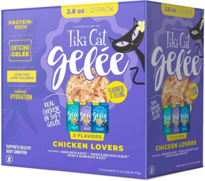 Picture of Tiki Cat Gelee Wet Cat Food, Variety Pack, 2.8 oz Pouch, 12 Count | Smooth Gelee Formula, High Protein for Carnivores, Added Hydration, With L-Carnitine, No Grains or Artificial Ingredients