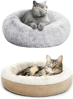 Picture of Love's cabin Fluffy and Round Donut Cat Dog Bed, 20in Pet Bed for Cats or Small Dogs, Anti-Slip & Water-Resistant Bottom, Super Soft Durable Fabric Pet beds, Washable Luxury Cat & Dog Bed Gray&Beige