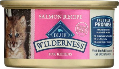 Picture of Blue Buffalo Wilderness High Protein Grain Free, Natural Kitten Pate Wet Cat Food, Salmon 3-oz cans (Pack of 1)
