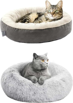 Picture of Love's cabin Round Donut Cat and Dog Fluffy Bed, 20in Pet Bed for Cats or Small Dogs, Anti-Slip & Water-Resistant Bottom, Super Soft Durable Fabric Pet beds, Washable Luxury Cat & Dog Bed Gray
