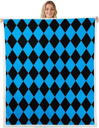 Picture of Feelyou Diamond Plaid Sherpa Blanket Plush Fuzzy Buffalo Check Fleece Throw Blanket Boys Girls Vintage Blue Black for Bed Couch Chair Living Room Bedroom Decor 40"x50"