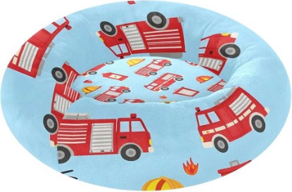 Picture of Cartoon Fire Engine Dog Bed for Small Dogs Cats, 18in Calming Donut Bed for Puppy and Kitten, Super Soft Washable Round Fluffy Pet Bed Fit up to 20 LBS