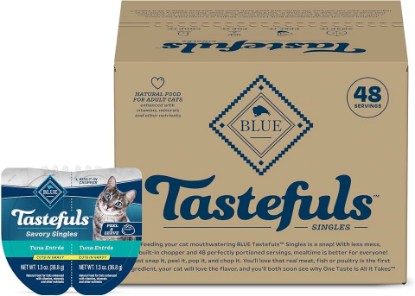 Picture of Blue Buffalo Tastefuls Tuna Savory Singles, 2.6 oz, 24 ct | Cuts in Gravy, Real Tuna First, Twin-Pack Trays