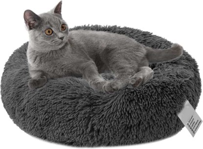 Picture of Aoresac Calming Donut Pet Bed Soft Plush Washable Round Dog Cat Bed for Cats Dogs (S(Ø 19.7" x H 7.9") for up to 16.5 lbs, Dark Grey)