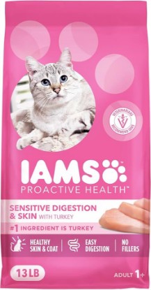 Picture of IAMS Proactive Health Sensitive Digestion Dry Cat Food, Turkey, 13 lb | Veterinarian-recommended, Real turkey #1 ingredient, prebiotics & fiber blend, Omega 6 & 3 for coat shine