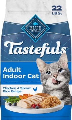 Picture of Blue Buffalo Tastefuls Chicken & Brown Rice Recipe Dry Indoor Cat Food for Adult Cats, Real Chicken First, Deliciously Healthy Natural Cat Food, Supports Digestive Care and Coat Health, 22 lbs.