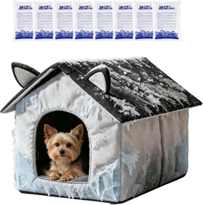 Picture of Waterproof Cooling Cat House for Foldable Summer with Ice Packs Cave Dog Ho | Indoor Cat House For Indoor, Outdoor, Summer, Rest, Puppy, Kitten Waterproof Cooling Cat House For Foldable Summer With Ice P