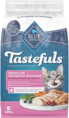 Picture of Blue Buffalo Tastefuls Natural Dry Food for Adult Cats, Sensitive Stomach, Chicken & Brown Rice Recipe, 5-lb. Bag