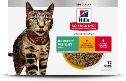 Picture of Hill's Science Diet Adult Perfect Weight Wet Cat Food Variety Pack | #1 Veterinarian Recommended, Vegetable & Chicken and Liver & Chicken, 2.9 oz. Cans, 12-Pack