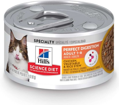 Picture of Hill's Science Diet Adult 1-6 Perfect Digestion Wet Cat Food | #1 Veterinarian Recommended, Chicken, Vegetable & Rice, 2.9 oz. Cans, 24-Pack