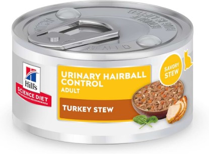 Picture of Hill's Science Diet Adult Urinary & Hairball Control Wet Cat Food | #1 Veterinarian Recommended, Turkey & Vegetable Stew, 2.9 oz. Cans, 24-Pack