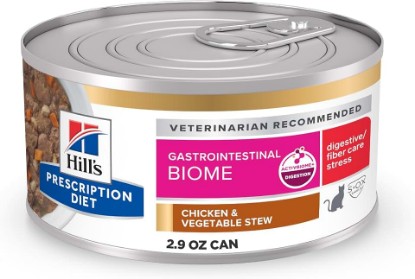 Picture of HILL'S PRESCRIPTION DIET GI Biome Stress Digestive/Fiber Care Wet Cat Food | #1 Veterinarian Recommended, Chicken & Vegetable Stew, 2.9 oz. Cans, 24-Pack