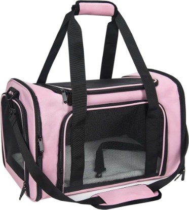 Picture of Soft Sided Carrier for Small Medium Cats Dogs,TSA Airline Approved Collapsible Travel Pet Carrier Medium Pink