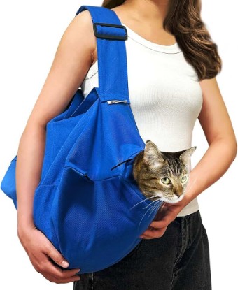 Picture of Cat Carrier Pouch for Medium Cats 10–20 lbs, Soft Cat Carrier with Upgraded Adjustable Strap, Durable Cotton Cat Bag for Nail Trimming, Medication & Vet Visits – Klein Blue