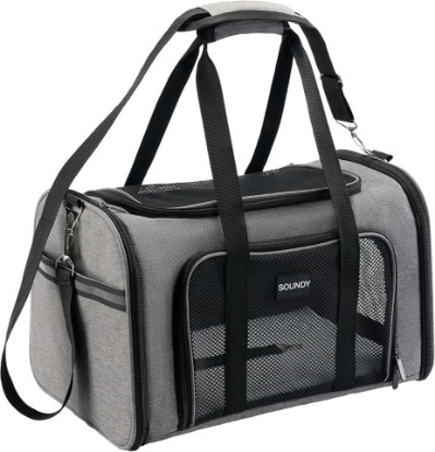 Picture of Soundy Large Cat Carrier Dog Carrier Under 25 Lbs,Collapsible Ventilated Portable Pet Bag with Soft Sided Breathable Mesh for Long Car Trips Maxi Load 2 Kittens or Small, Medium Dog (Large Grey)