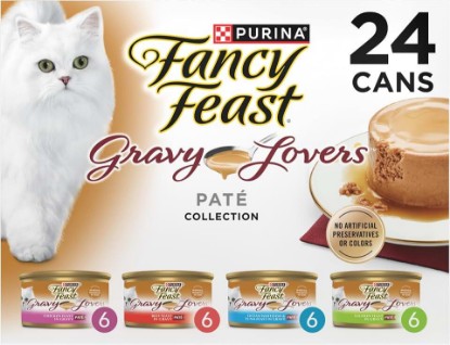 Picture of Purina Fancy Feast Gravy Lovers Wet Cat Food Variety Pack, 4.5 lb, 24 Pack | Pate in gravy recipies made with no artificial colors or preservatives, 100 percent complete and balanced nutrition