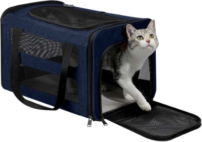 Picture of Cat Carrier Soft-Sided Travel Bag for Medium to Large Cat Over 15lbs | Small Puppy Dog Carry Crate 12 Pounds, Top Entry, Breathable Mesh, Pet Kitten Rabbit Cage Bag Transport Kennel Collapsible