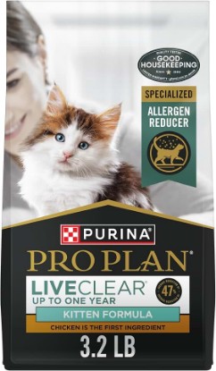Picture of Purina Pro Plan LiveClear Dry Kitten Food, Chicken & Rice, 3.2 lb Bag | Reduces the major allergen in cat hair and dander, backed by a decade of research, high protein with live probiotics and DHA