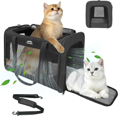 Picture of Soft-Sided Large Cat Carrier for 2 Cats, Spacious Foldable Pet Travel Carrier for Large Cats up to 25 Lbs, Double Cat Bag with Shoulder Strap, 20x13x13 Inch, Fits Maine Coon and Small Dogs, Black | Spacious 20×13×13 in design with reinforced frame for one large cat or two smaller cats up to 25 lb.