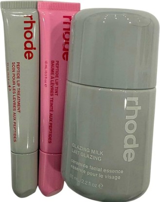 Picture of Rhode Glazed Trio Set with Glazing Milk, Peptide Lip Treatment Strawberry Glaze & Peptide Lip Tint Jelly Bean, 3-Piece Skincare and Lip Care Collection