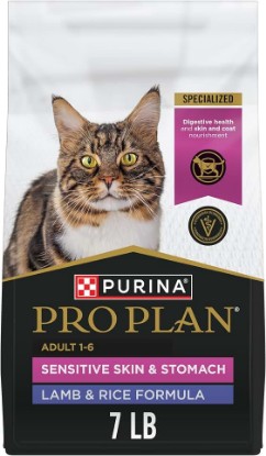 Picture of Purina Pro Plan Sensitive Skin & Stomach Dry Cat Food, Real Lamb, 7 lb Bag | Real Lamb & Rice Formula with probiotics, easily digestible with omega-6 fatty acids for a healthy skin and coat