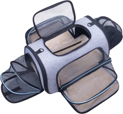 Picture of Siivton Pet Carrier Airline Approved, 4 Sides Expandable Cat Carrier Bag with Removable Fleece Pad, Large Soft Sided Pet Travel Carrier, Dog Carrier for Cats, Puppy and Small Dogs