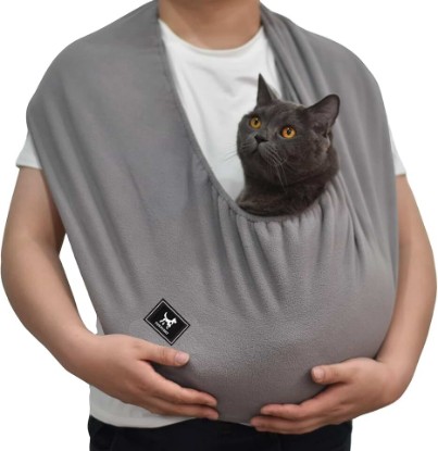 Picture of Cat Sling Carrier, Ultra-Soft Polar Fleece, Fits 3-13 lbs, Size M | Elastic One-Piece Metal-Free Pet Cuddle Bag for Indoor Home Use, Warm Cozy Wearable Carrier for Cats and Kittens, Dark Gray