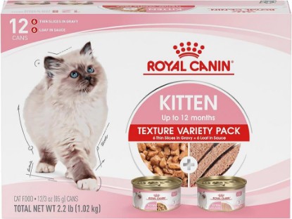 Picture of ROYAL CANIN Feline Health Nutrition Kitten Thin Slices in Gravy and Loaf in Sauce Variety Pack Cat Food, 3 oz (Pack of 12)