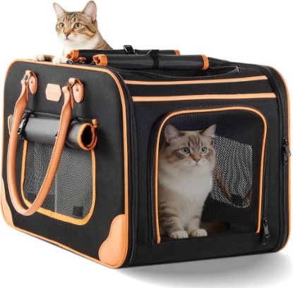 Picture of Extra Large Cat Carrier for 2 Cats, 2-in-1 Soft Pet Carrier Bag with Removable Divider for Large Cats Small Dogs up to 50 LBS, Foldable Two Cat Carrier for Travel, Ventilated Design, 24"x14"x15.5"