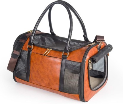 Picture of Dog Soft-Sided Carriers Pet Carrier for Small Dogs Cats, Fashion PU Leather Small Dog Carrier Pet Purse, Airline Approved Travel Pet Carrier for Puppy Kitten Small Animals