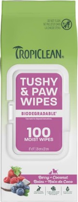 Picture of TropiClean Dog Wipes for Cleaning Paws & Tushy, Berry & Coconut Scent,100ct