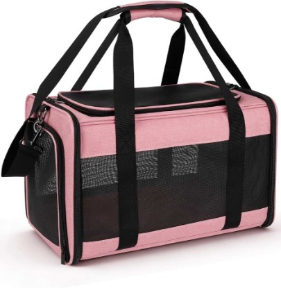 Picture of Hipubby Cat Carrier Dog Carrier for Pets Up to 16 Lbs, Soft-Sided Pet Travel Carrier for Cats and Small Dogs, Airline Approved Pet Carrying Case with Shoulder Strap & Removable Mat - Pink