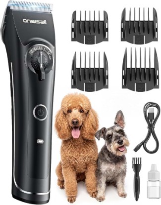 Picture of oneisall Dog Clippers for Grooming Thick Heavy Coats | 5 Lengths(0.6-1mm) & Wahl Guard Compatible,Low Noise Cordless,Detachable Blade,3.5Hrs Battery&LCD Display,High-Speed,4 Combs Global Recycled Standard ISCC PLUS