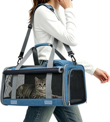 صورة Pet Carrier for Medium-Small Cats, Collapsible Cat Carrier and Soft-Sided Pet Carrier for Medium Big Cats and Puppy Up to 17lbs, 2-Way Entry with Privacy Cover, Travel Bag L18.9”X11.42”X11.42”