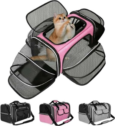 Picture of ESTARER Soft Sided Pet Carrier Airline Approved, 4 Sides Expandable Collapsible Cat Carrier with Pockets & Removable Fleece Pad, Travel Carrier Bag for Cat Dog & Small Animals (Pink)
