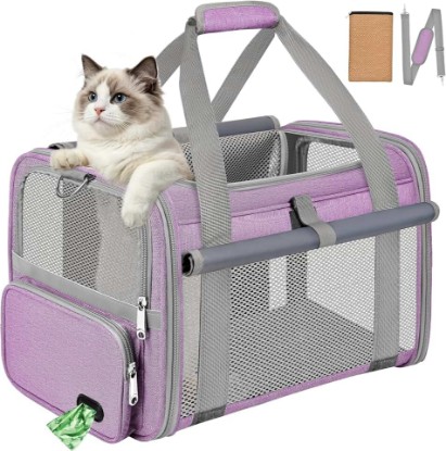 Picture of Soft Cat Carrier for Anxious Pets with Privacy, Top Load Pet Travel Bag | Airline Approved Dog Carrier for Small Medium Cats Dogs Up to 15 Lbs, Collapsible, with Zipper Lock, Luggage Sleeve